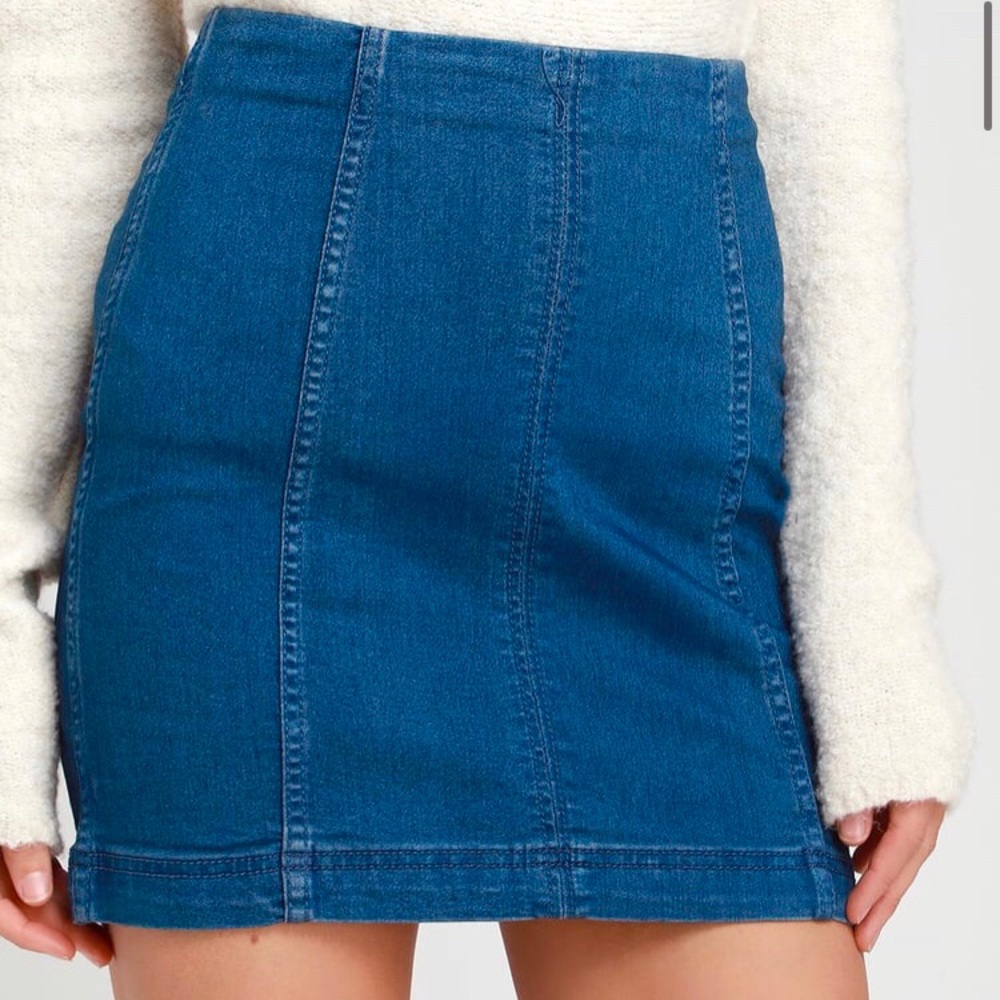 free people dark wash mini skirt